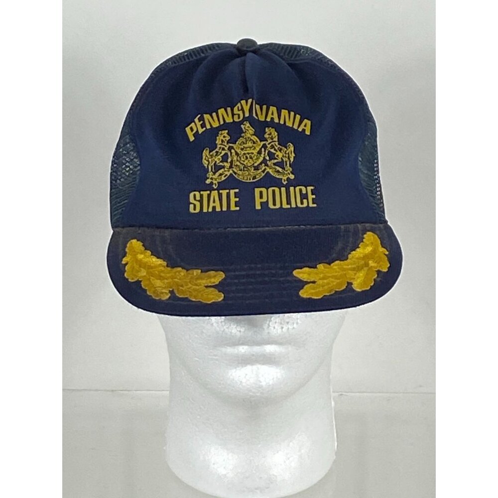Vintage Pennsylvania State Police Trucker Mesh Snapback Hat Cap Navy Blue F282